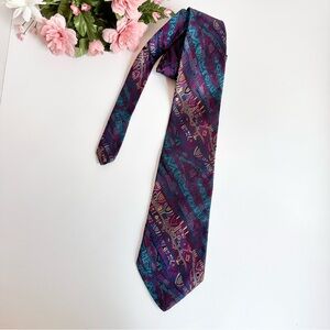 Vintage COOGI Australia Silk Purple Multicolored Retro Abstract Print Necktie